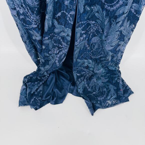 Adrianna Papell Navy Blue Sequin Lace Gown Short Sleeve Stretch Size 18W - Picture 8 of 12